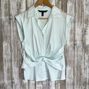White House Black Market Light Blue Crossover Poplin Blouse